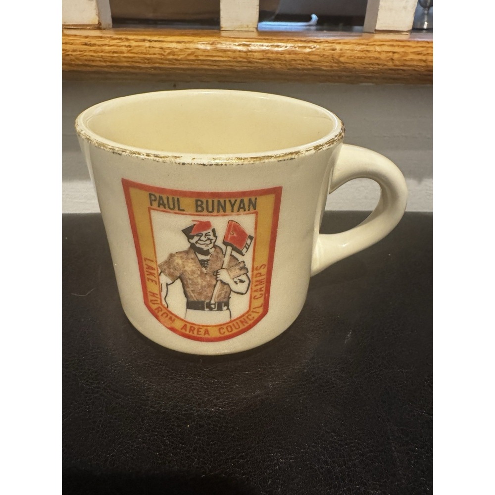 Vintage Paul Bunyan Lake Huron Council Camps‎ Mug Gold Rim READ